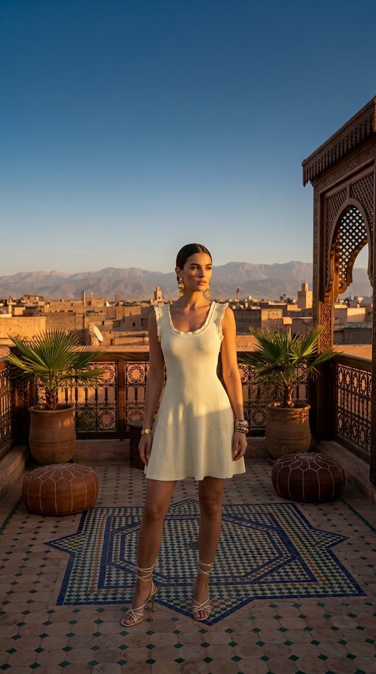 Terrasse, heure dorée — Robe patineuse vanille